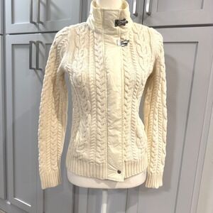 Ralph Lauren L-RL Women's Cream Cable Knit Puffer Sweater Full Zip Toggle Small